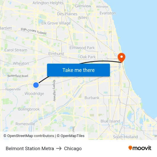 Belmont Station Metra to Chicago map