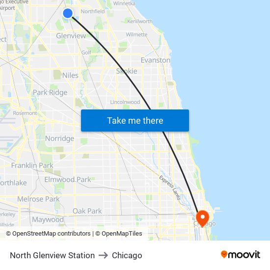 North Glenview Station to Chicago map