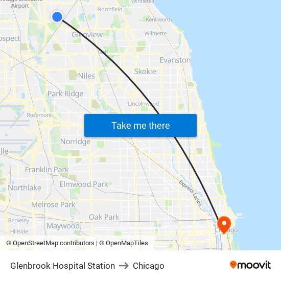 Glenbrook Hospital Station to Chicago map