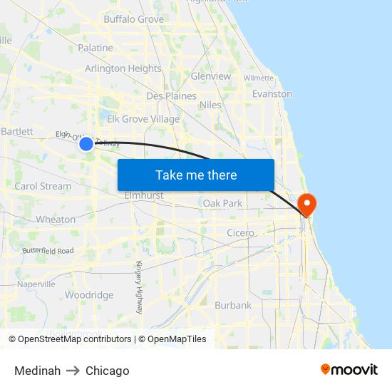 Medinah to Chicago map