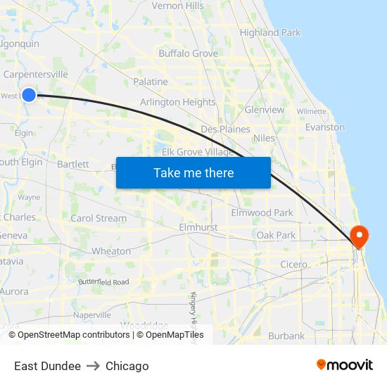 East Dundee to Chicago map