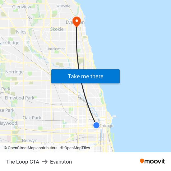 The Loop CTA to Evanston map