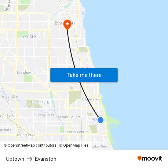 Uptown to Evanston map