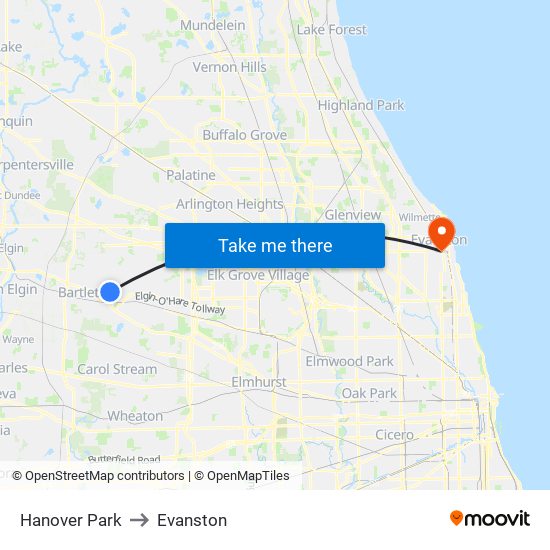 Hanover Park to Evanston map