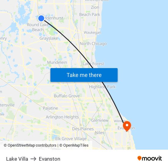 Lake Villa to Evanston map