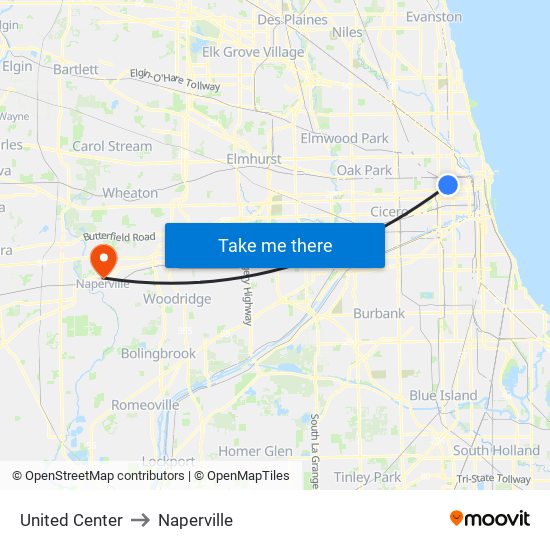 United Center to Naperville map