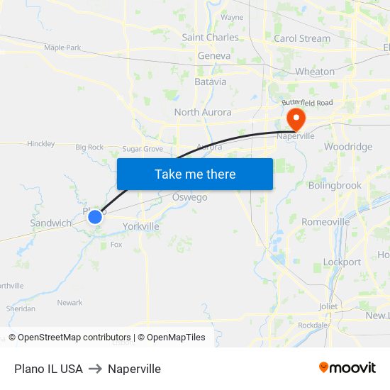 Plano IL USA to Naperville map