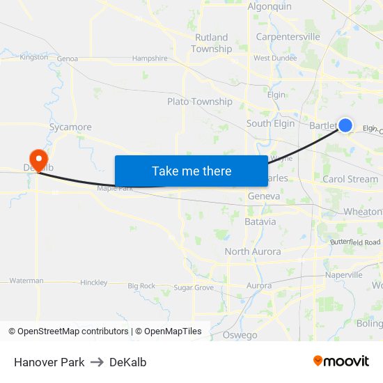Hanover Park to DeKalb map