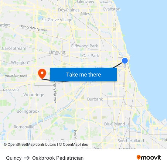 Quincy to Oakbrook Pediatrician map