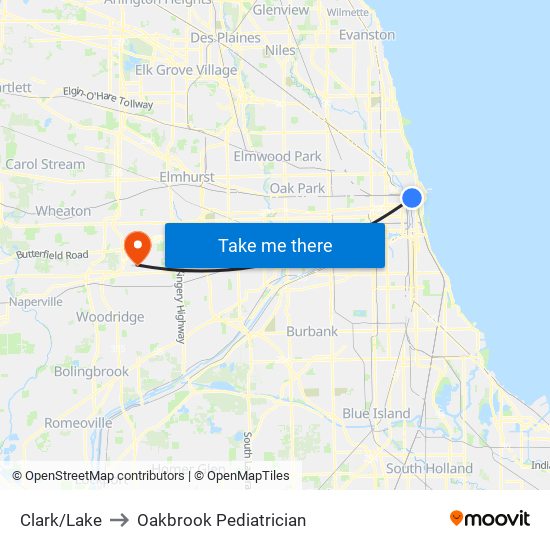Clark/Lake to Oakbrook Pediatrician map
