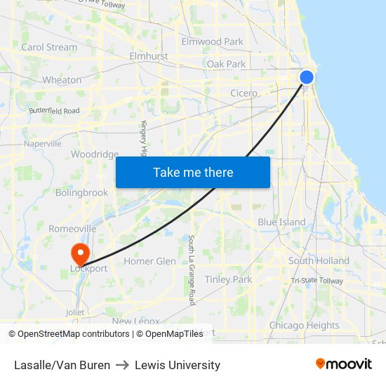 Lasalle/Van Buren to Lewis University map