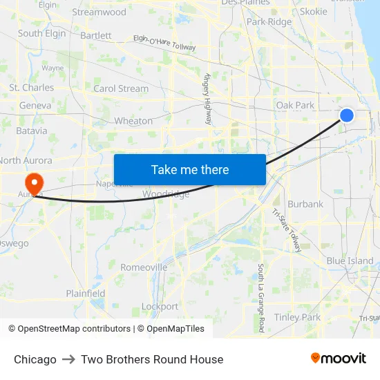 Chicago to Two Brothers Round House map
