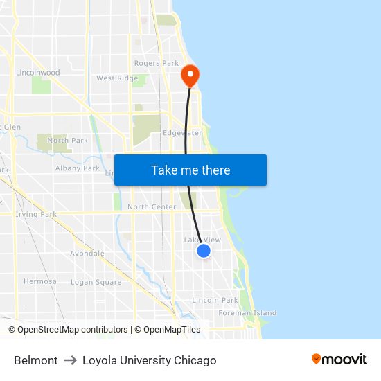 Belmont to Loyola University Chicago map