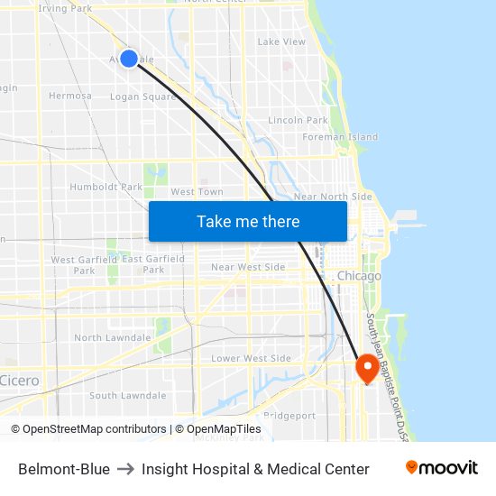 Belmont-Blue to Insight Hospital & Medical Center map