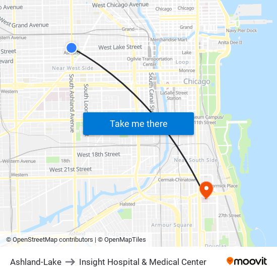 Ashland-Lake to Insight Hospital & Medical Center map