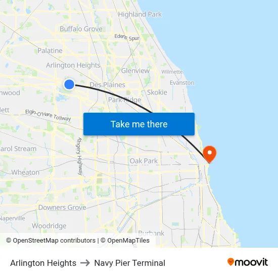 Arlington Heights to Navy Pier Terminal map