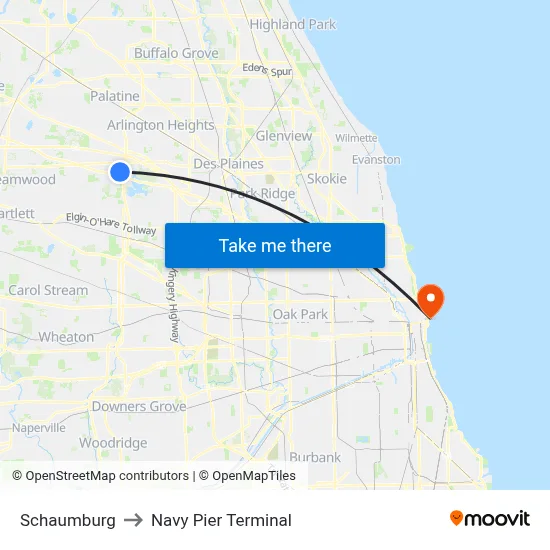 Schaumburg to Navy Pier Terminal map
