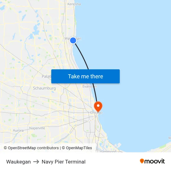 Waukegan to Navy Pier Terminal map
