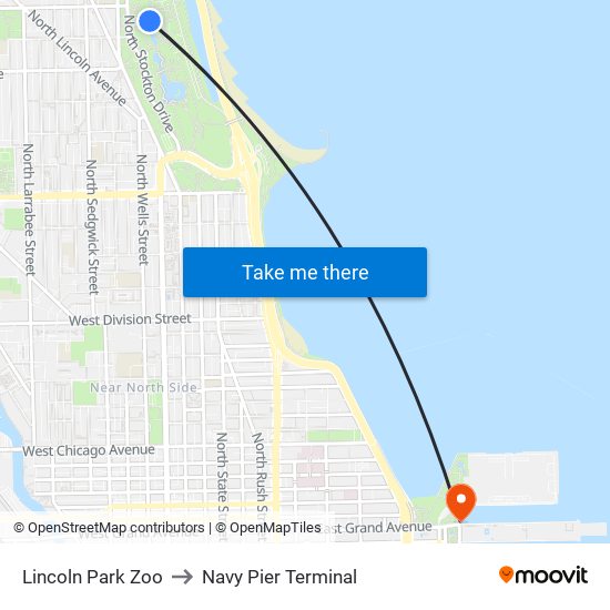 Lincoln Park Zoo to Navy Pier Terminal map