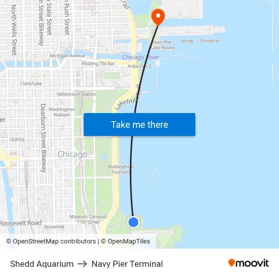 Shedd Aquarium to Navy Pier Terminal map
