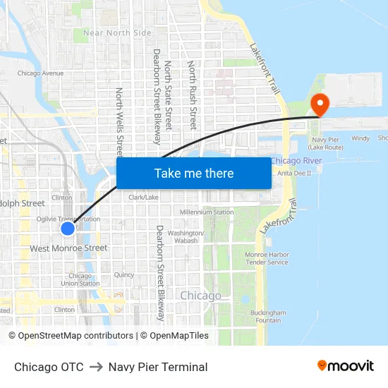 Chicago OTC to Navy Pier Terminal map