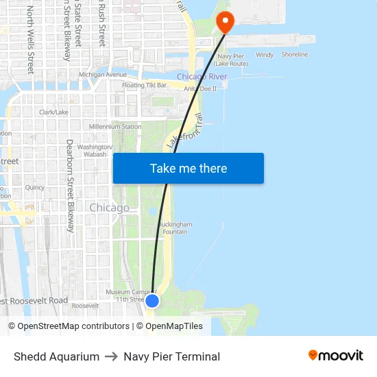 Shedd Aquarium to Navy Pier Terminal map