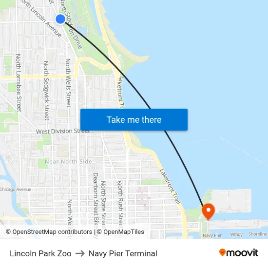 Lincoln Park Zoo to Navy Pier Terminal map