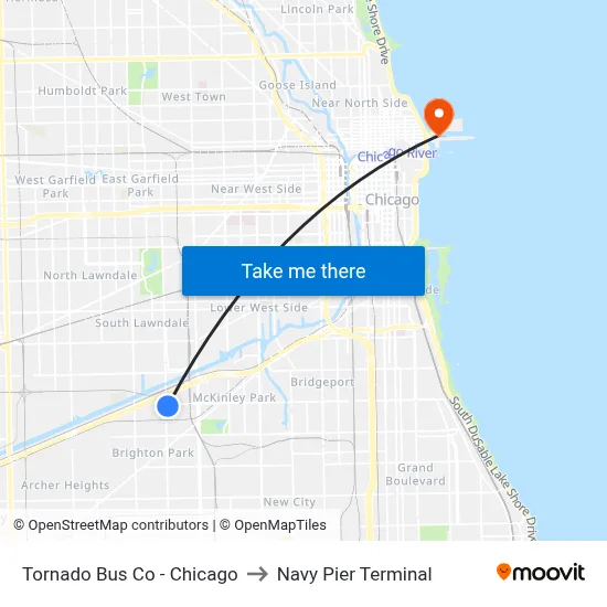 Tornado Bus Co - Chicago to Navy Pier Terminal map