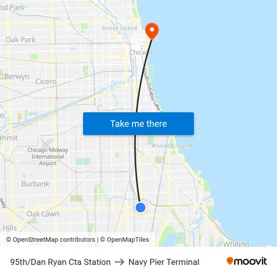 95th/Dan Ryan Cta Station to Navy Pier Terminal map