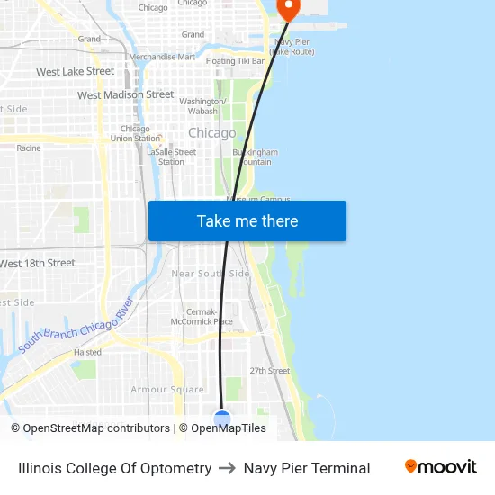 Illinois College Of Optometry to Navy Pier Terminal map