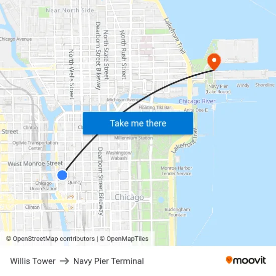 Willis Tower to Navy Pier Terminal map
