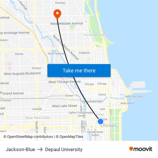 Jackson-Blue to Depaul University map