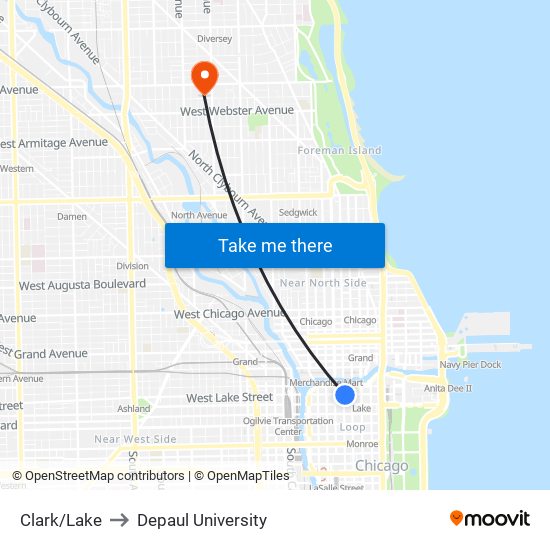 Clark/Lake to Depaul University map