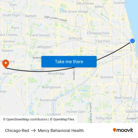 Chicago-Red to Mercy Behavioral Health map