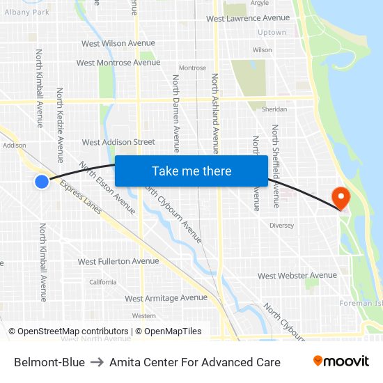 Belmont-Blue to Amita Center For Advanced Care map