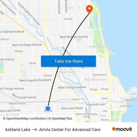 Ashland-Lake to Amita Center For Advanced Care map