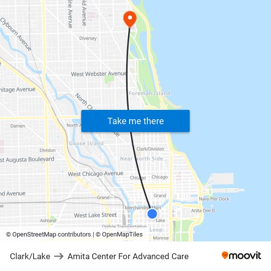 Clark/Lake to Amita Center For Advanced Care map