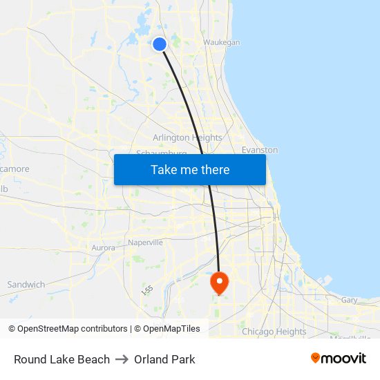 Round Lake Beach to Orland Park map