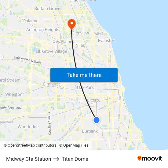 Midway Cta Station to Titan Dome map