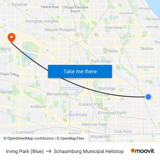 Irving Park (Blue) to Schaumburg Municipal Helistop map