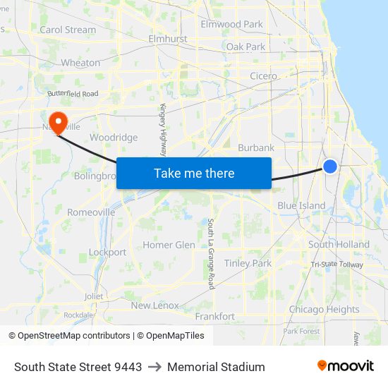 South State Street 9443 to Memorial Stadium map