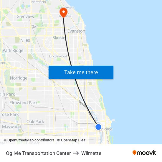 Ogilvie Transportation Center to Wilmette map