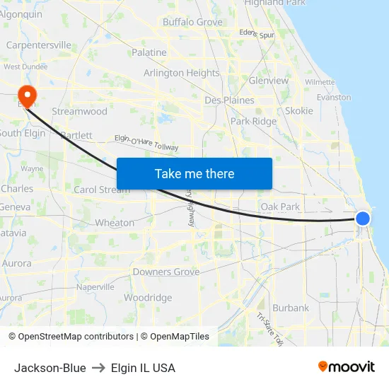 Jackson-Blue to Elgin IL USA map