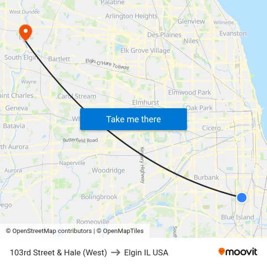 103rd Street & Hale (West) to Elgin IL USA map