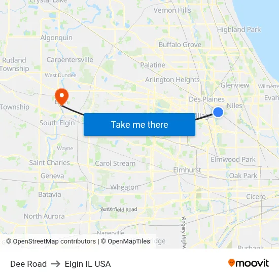 Dee Road to Elgin IL USA map