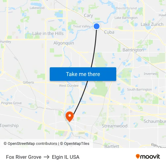 Fox River Grove to Elgin IL USA map