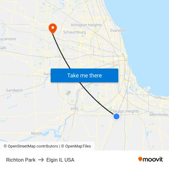 Richton Park to Elgin IL USA map