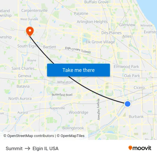 Summit to Elgin IL USA map