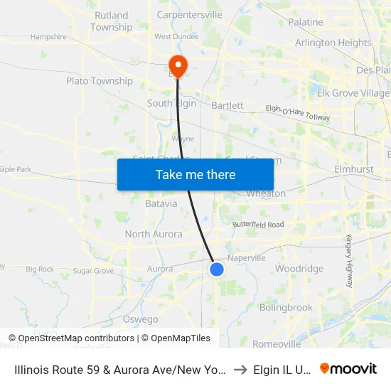 Illinois Route 59 & Aurora Ave/New York St to Elgin IL USA map