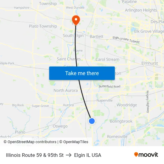 Illinois Route 59 & 95th St to Elgin IL USA map